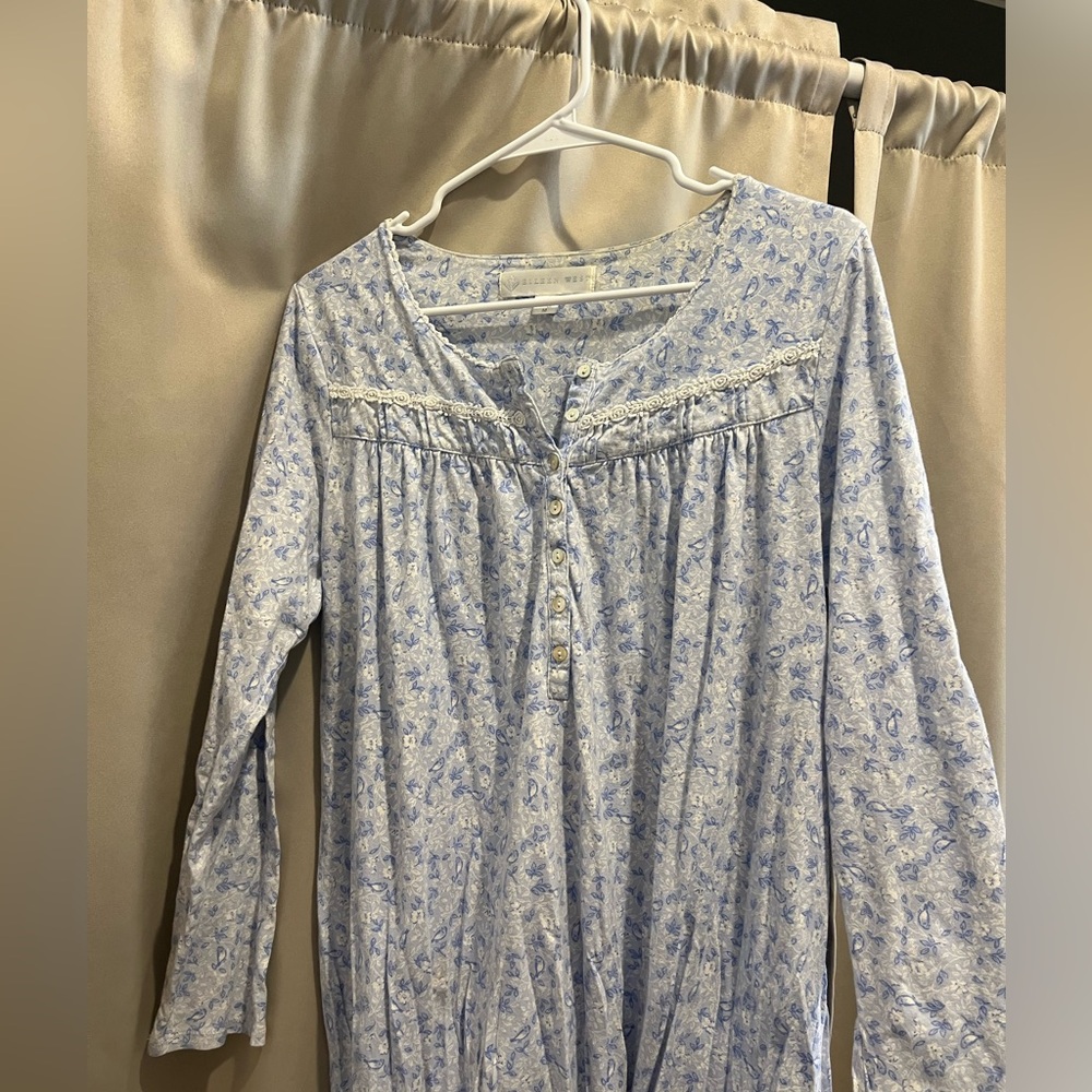 Blue Floral Eileen West Nightgown Long Sleeve Full Length